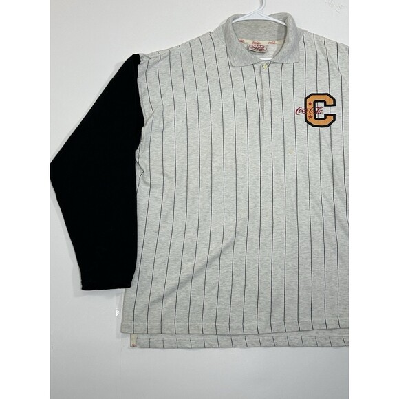 Vintage Coca Cola Shirt Mens Large Gray Striped Collared Polo Long Sleeve 1990s - Picture 8 of 12